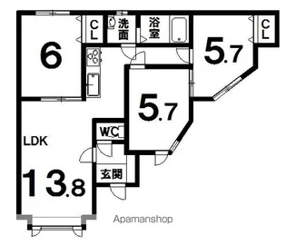 グランドール木野【1階】の間取り